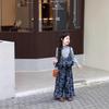 Libala Kids Girls' Autumn Floral Denim Camisole Top & Wide-Leg Pants Set