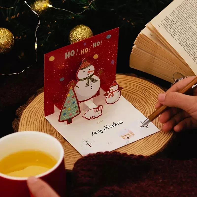 6/1PC 3D Christmas Pop-up Card Santa Snowman Xmas Greeting Cards New Year Decoration Party Invitations Gift Friends Postcard
