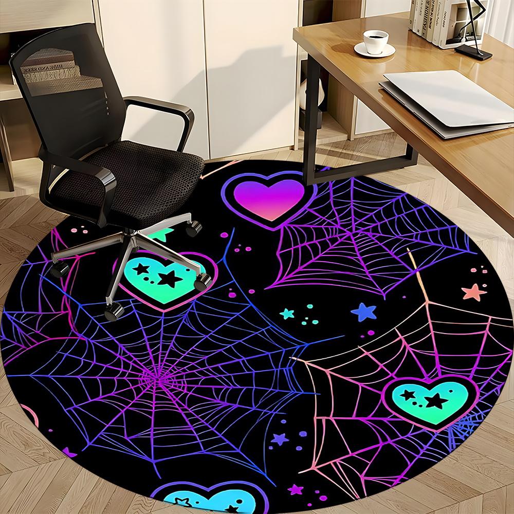 1pc Spider Web Hearts Office Round Area Rug, Indoor Mat Suitable ForOffice, Under Office Chairs Bedroom Living Room Home Decor, Room Decot106