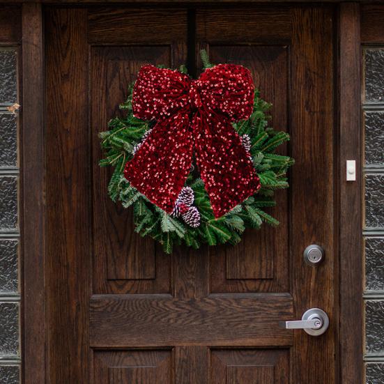 Christmas Bowknot Sparkling Sequins Decor Twist Tie Velvet Bows Xmas Tree Wreaths Garland Gift Wrapping Wedding Decor