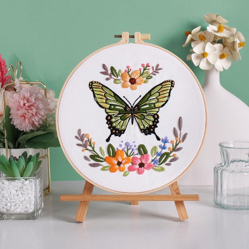 Butterfly Floral Embroidery Kits Embroidery Set with Thread and Needle Embroidery Starter Kits Crosses Stitching Set