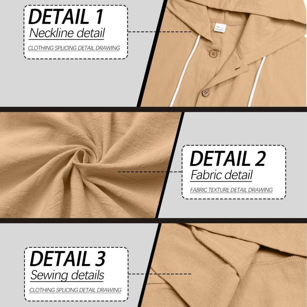 Men's Hoodie Linen Vintage Spring and Autumn Shirt Casual Loose Long Sleeved Clothes High Quality Trendy Men's Clothing