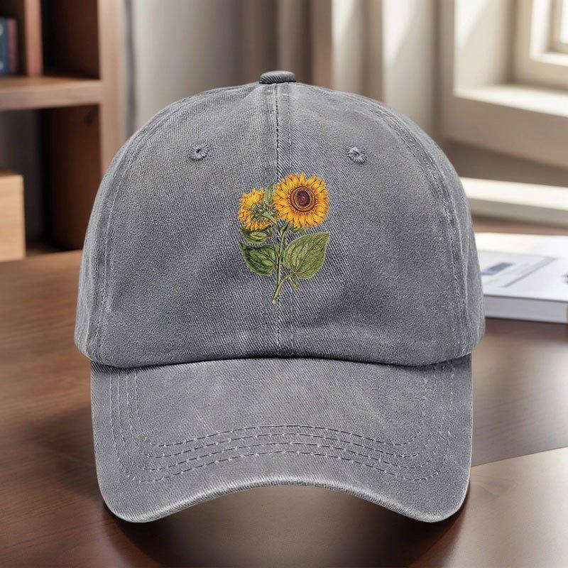 Sunflower Baseball Cap  Distressed Denim Sun Protection Casual Adjustable Adult Hat