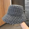 Womens Wide Brim Cotton Sun Hat With Plaid Bow Foldable UV Protection Bucket Outdoor