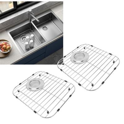 Kitchen Sink Grid, Stainless Steel Sink Bottom Protector Rack with 2 Strainers, for Single Bowl Sinks 13.12x11.81x1 Inch