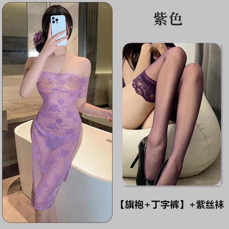Sex underwear lace long dress uniform purple dress pure desire qqny938