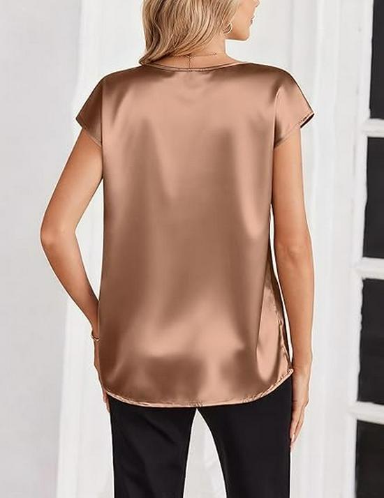 Einfarbiges Satin-T-Shirt mit V-Ausschnitt für Damen - Frühling/Sommer Europäische & Amerikanische Mode Pullover Top