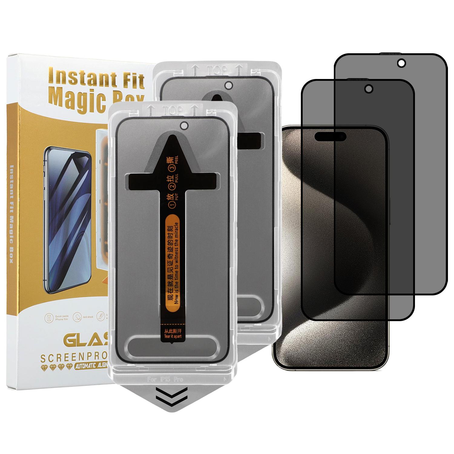 

2Pcs For iPhone 15 Pro Anti Spy High Aluminium Silicon Glass Screen Protector with Dust Removal Tool Type A