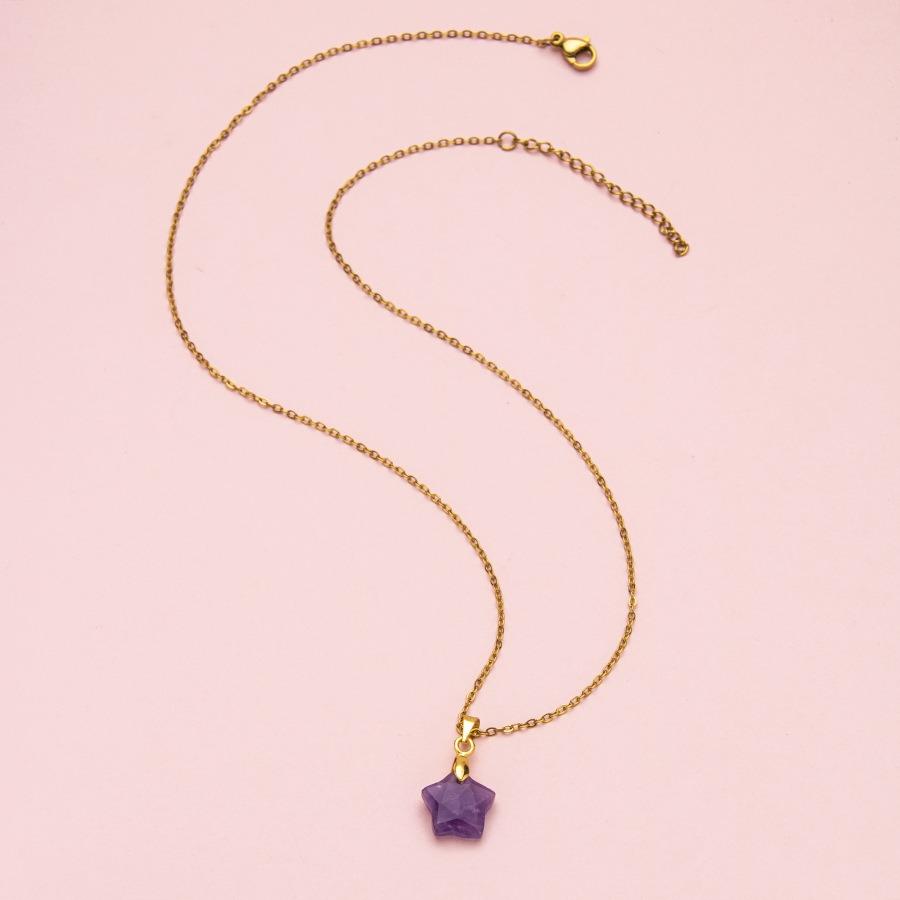 Natural Stone Star Shaped Pendant For Women Necklaces Jewelry Gifts Pentagram Star Pink Crystal Chakra Nature Stone Necklace 1PC
