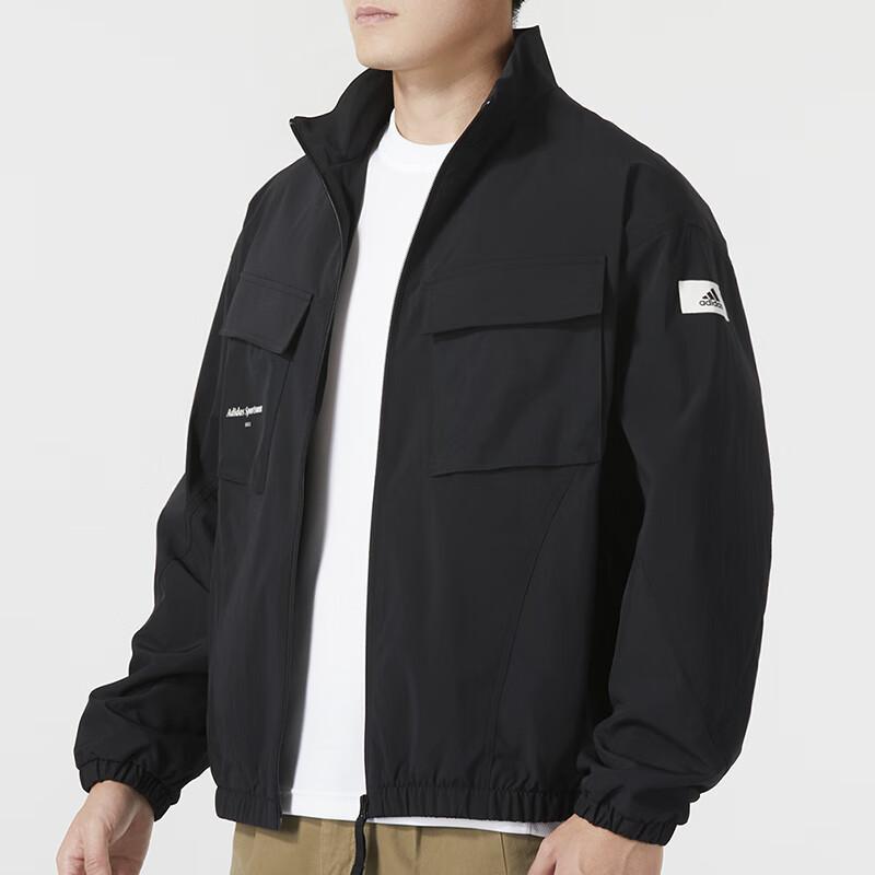 Adidas Veste Homme Couleur Unie Logo Col Montant Manches Longues Vestes Noir IP4987