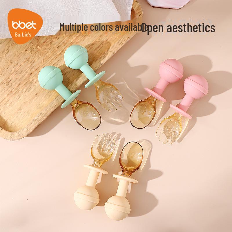 Baby Silicone Spoon Set: Training Tableware with Stainless Steel Digging Spoon for Kids.