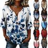 Γυναικείο casual V-neck τοπ με floral σχέδιο, κουμπιά και τρία τέταρτα μανίκια, μοντέρνο