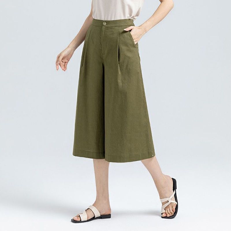 Cotton Wide Leg Pants for Women In Summer High Waisted Loose Fitting Seven Quarter Skirt Pants for Women