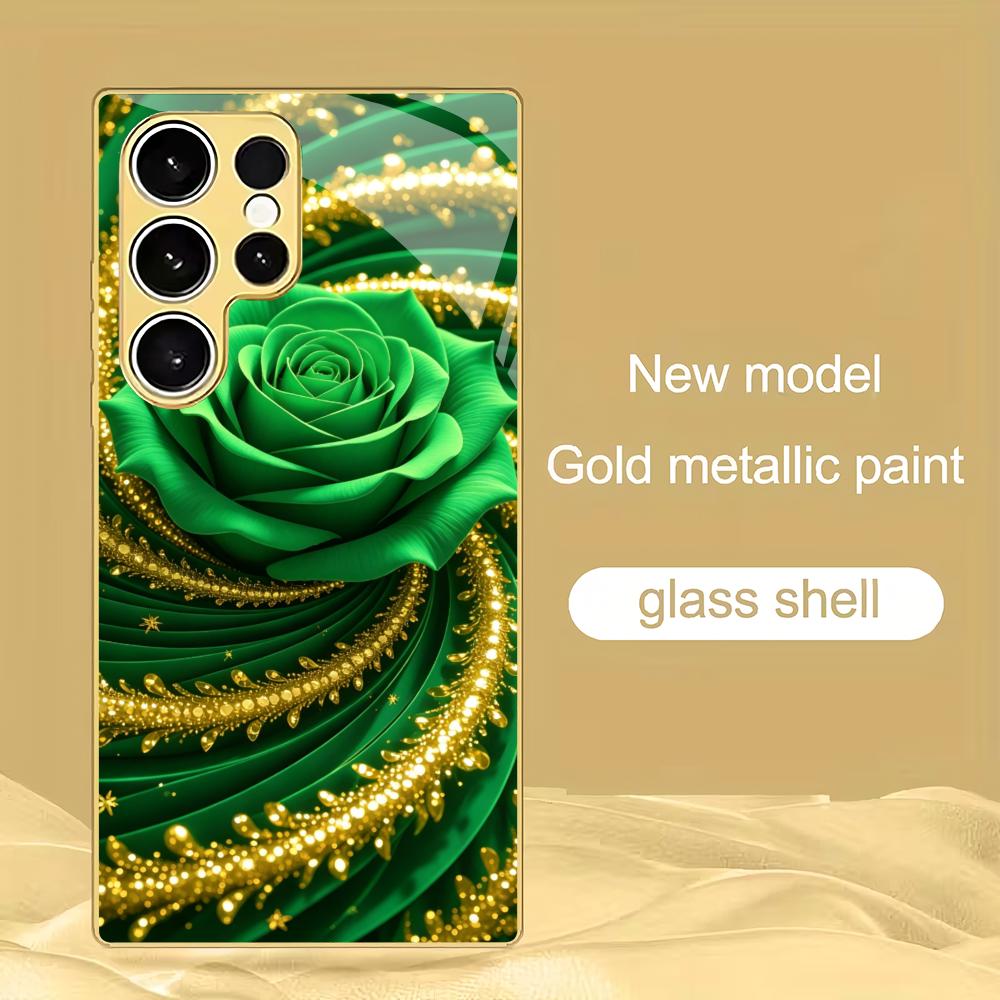 

Green rose plated glass phone case suitable for Samsung Galaxy S26 S25 S24 S23 S22 S20 FE/Ultra/Plus hard case back cover GalaxyS25