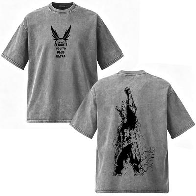 Anime My Hero Academia All Might Tryck Tvättade T-shirts Herr Dam Kläder Mode Vintage Casual Kortärmad Överdimensionerade T-shirts