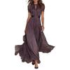 Women's Summer Chiffon Dress Printed Short Sleeve V Neck Flowy Maxi Dress Loose Layered Ruffle Lace-Up Long Dress