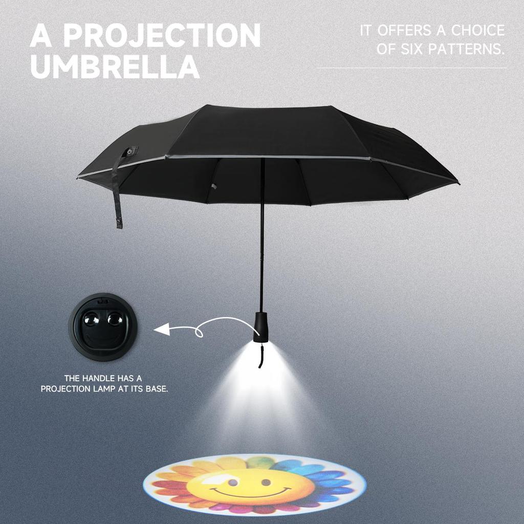 Guarda-sol à Prova de Vento e Chuva com Halo Refletor e Lâmpada Projetora LED à Noite, UPF50+, Guarda-chuva de Dobra Inversa, 8 Varetas Reforçadas.