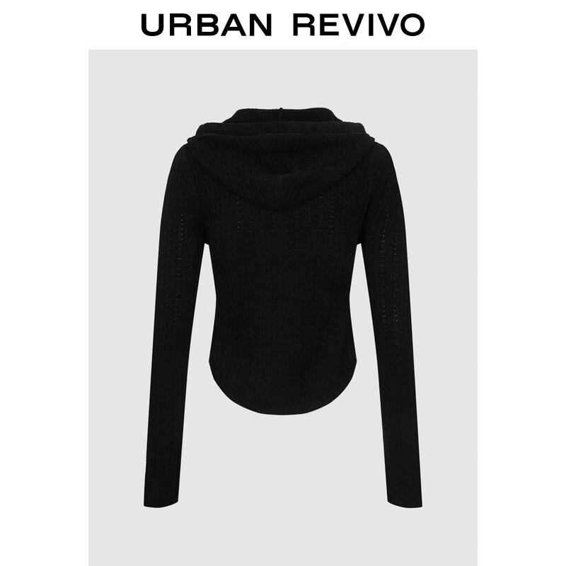 UR 2025 Vinter Dam Ihålig Stickad Kofta med Huva