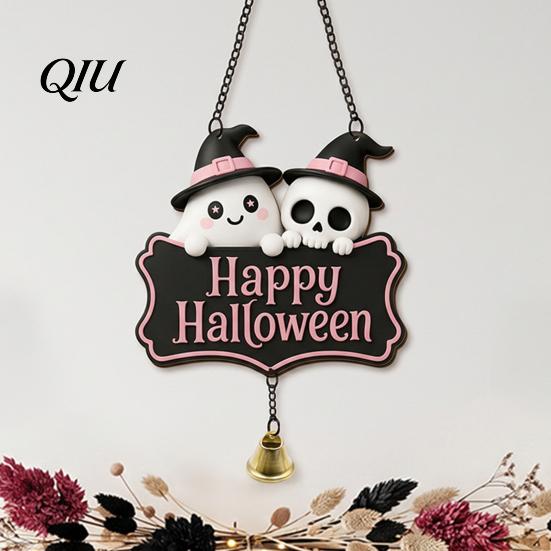 Whimsical Room Decor for Girls Halloween Cute Witch Hat Ghost Door Sign, Wooden Hanging Decoration, Vintage Style Seasonal Sign Doorbell