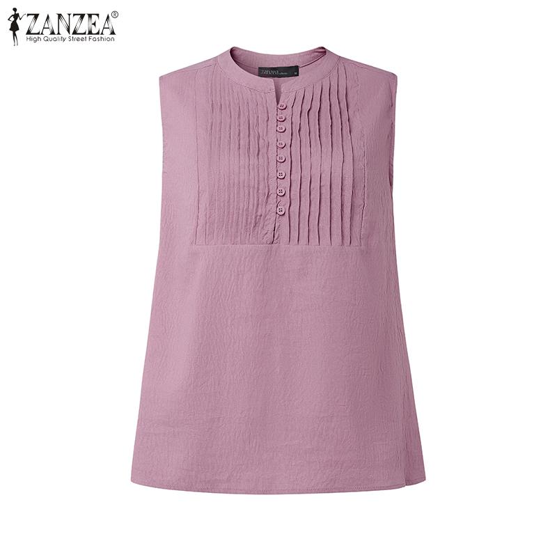 

ZANZEA Женские летние топы без рукавов с плиссировкой и пуговицами, повседневные майки 5XL розовый