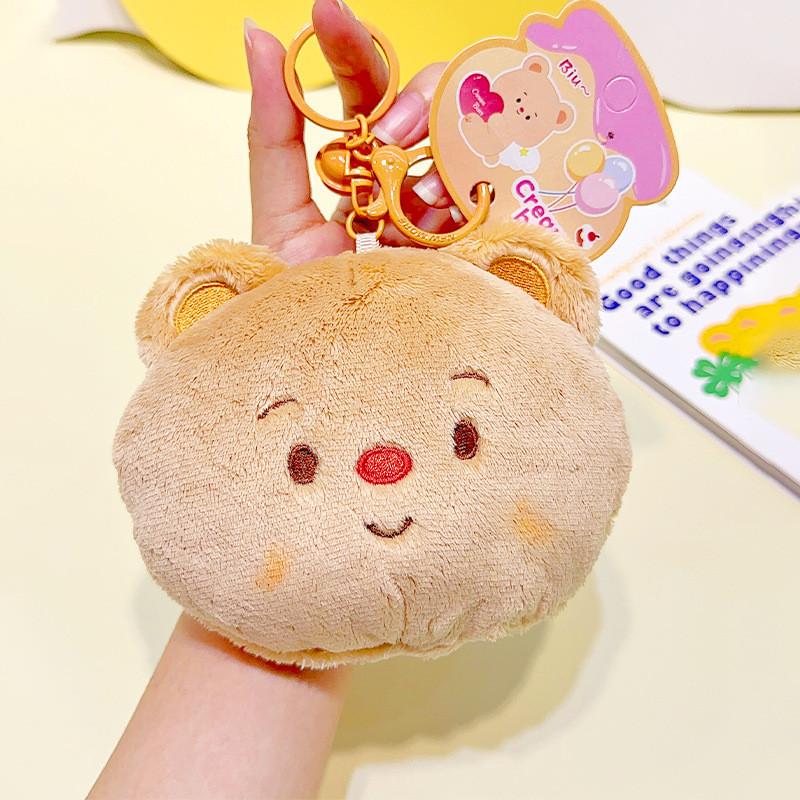 Jinnew Cream Bear Plush Key Tag Pvc Cartoon Keychain For Backpack Or Gift Idea