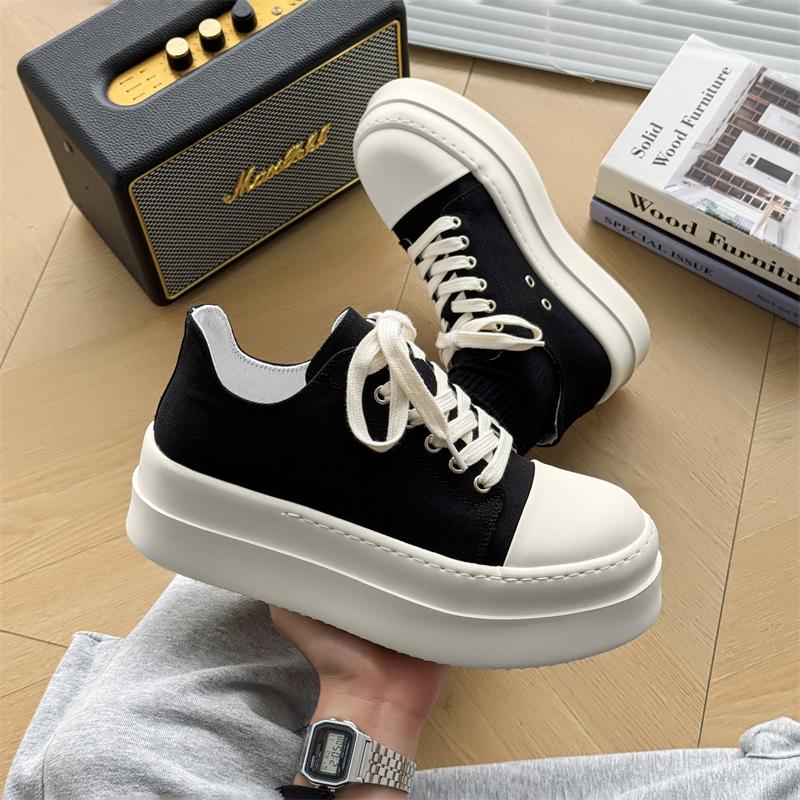 Fashion Youthful And Trendy Men's Casual Solid- Color Canvas Shoes With Lace -Up Thick-Soled Design Comfortable Urban Style Sports Shoes