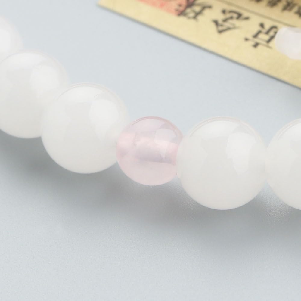Prayer Beads for Women Approximately 8mm White Onyx Rose Quartz Pure Silk Tassel Prayer Beads Kyoto White Onyx Red Quartz Common to All Sects Natural