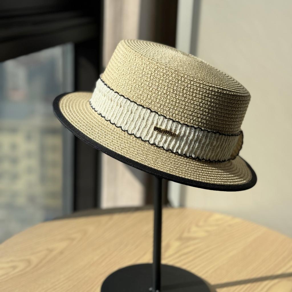 Holiday Straw Hat Women's New Casual Webbing Flat Top Hat Versatile Sunscreen Visor