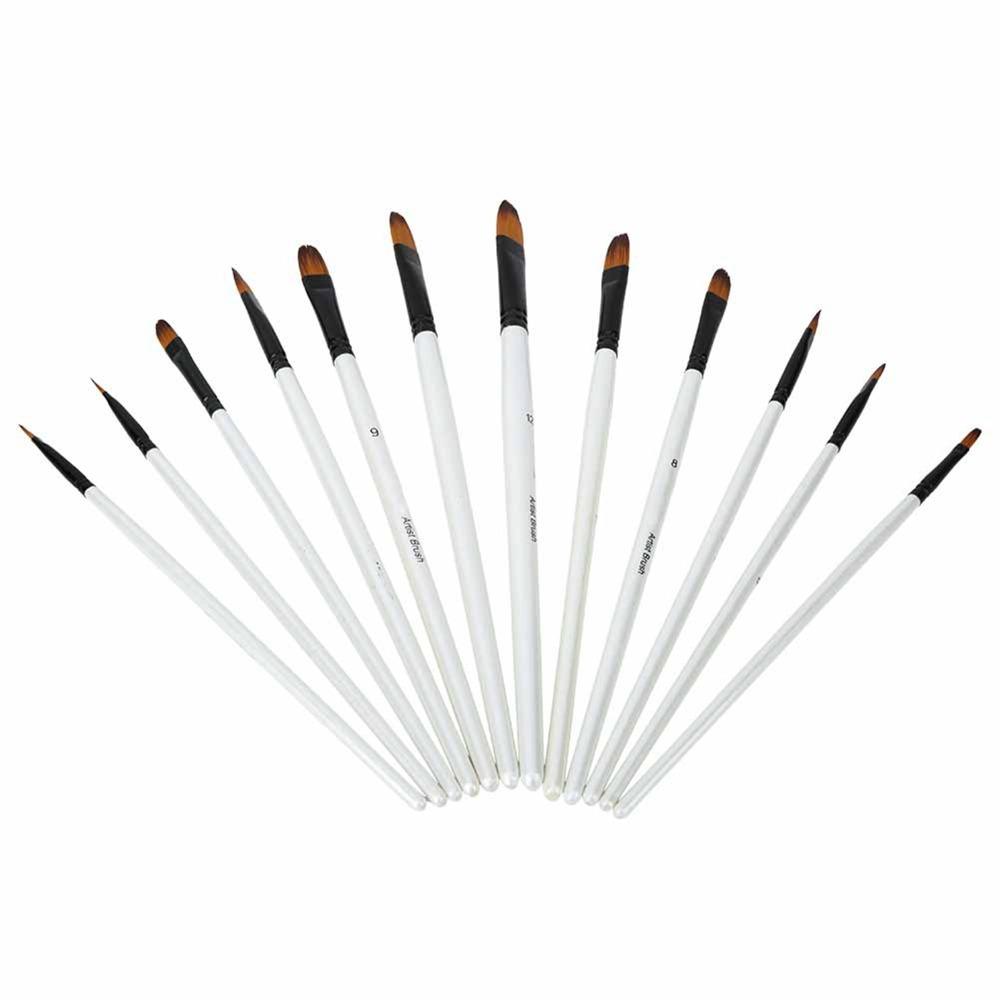 12PCS Nylon Hair Paintbrushes Painting Pen Detail Outline Painting (Filbert Tip)