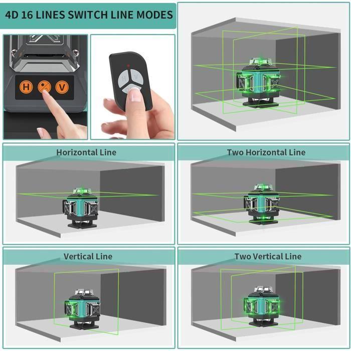 Niveau laser - vert - 4d 16 lignes - autonivelant - ip54 - sans fil