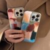 Artistic color-blocking Apple 16 phone case 17 Pro Max leather 15 compatible with iPhone 13 electroplated 14 premium