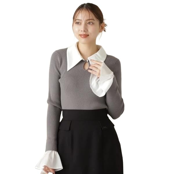 JILL by JILL STUART Marron Erica Thread Rib Knit Gray Women's Sweater,