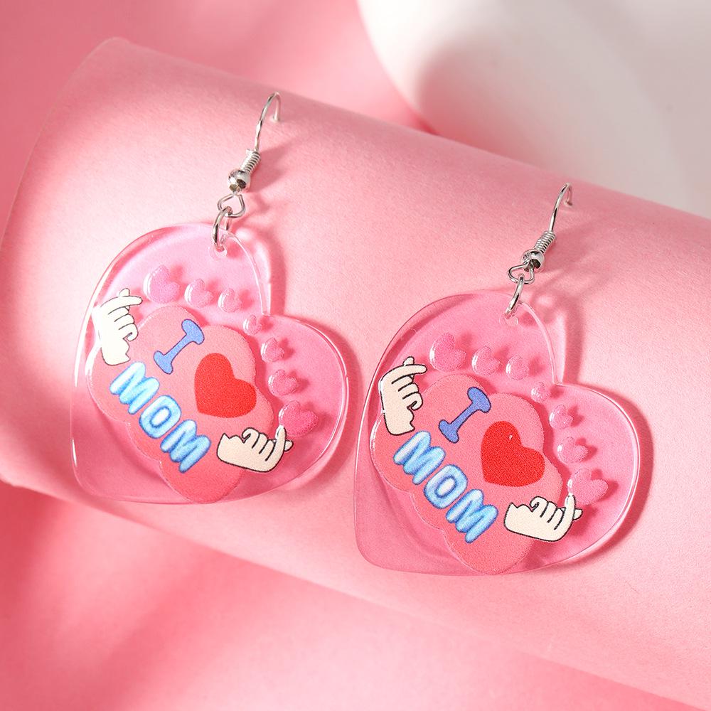Mother's Day Heart Design Acrylic Letter Earrings