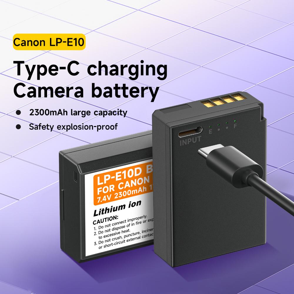 PALO 2300mAh LP-E10 Type-C with Indicator Lamp Battery for Canon EOS 1100D 1200D 1300D 2000D 4000D Rebel T3 T5 T6 KISS X50 X70 Battery E10