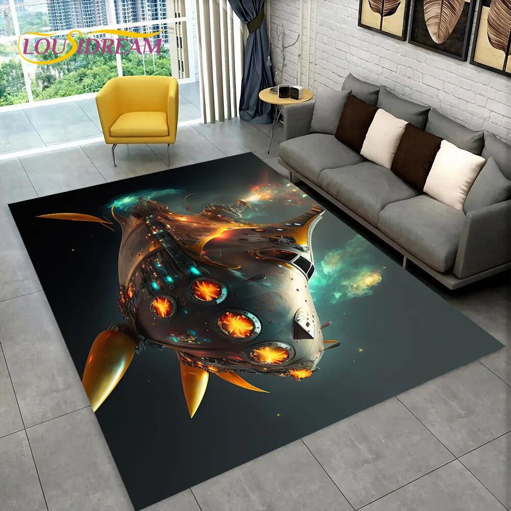 3D Spaceship Spacecraft UFO Cartoon Carpet Rug for Home Living Room Bedroom Sofa Doormat Decor,kids Area Rug Non-slip Floor Mat