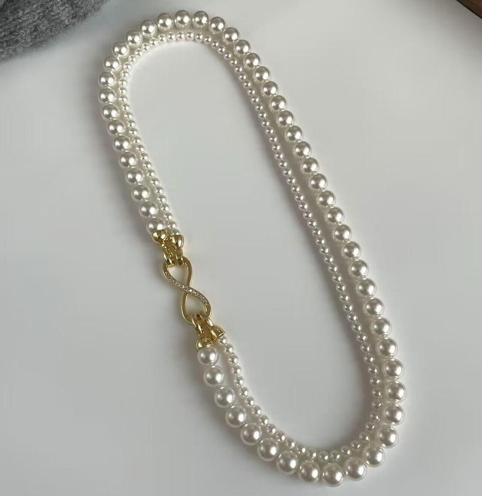 Akoya Gray Pearl Double-Strand Choker with Figure-8 Clasp
