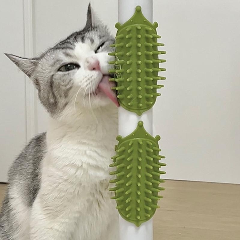 4pc Silicone Cats Massage Brushes Set Adjustable Furniture Mount Pet Grooming Tool Hair Collector