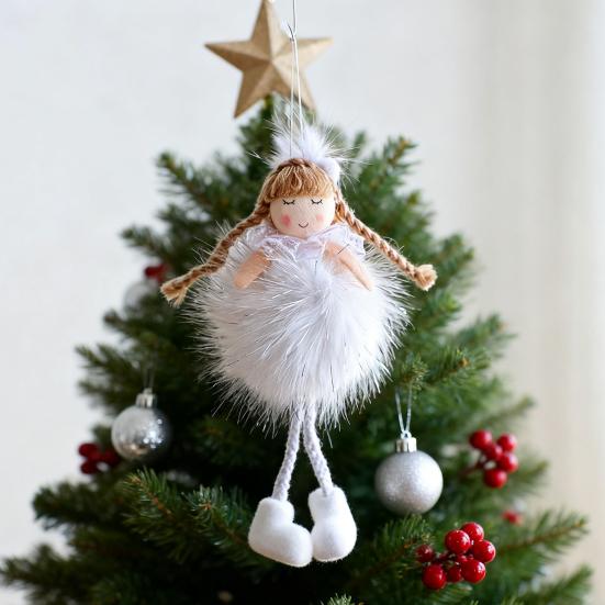 Christmas Angel Doll Pendant with Long Pigtail Design Health Happiness Blessings Decorative Hanging Ornament