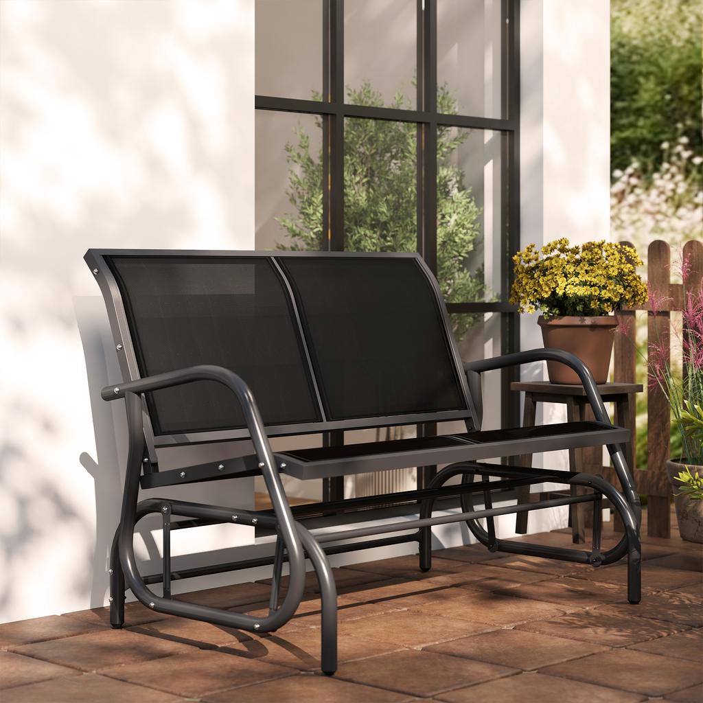 Two Seater Swing Chair Garden Bench With Swing Mechanism Loadable Up To 200 Kg 120 X 70 X 85 Cm Black