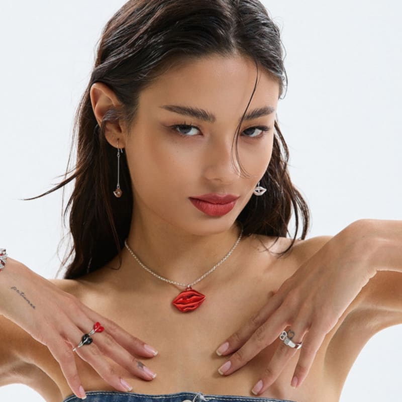 CALLOUTNEWYEAR Chubby Lips Necklace - 35mm_RED(Silver92.5)