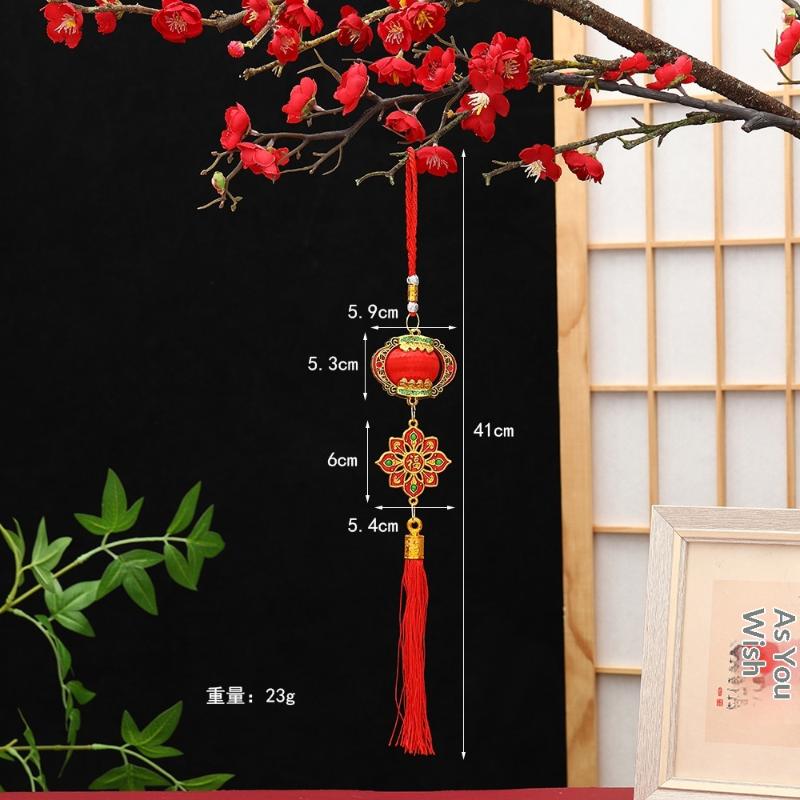 Lunar New Year Lucky Hanging Ornament with Red Tassel Golden Charm Festive Portable Decor for Travel Hotel Room Spring Festival
