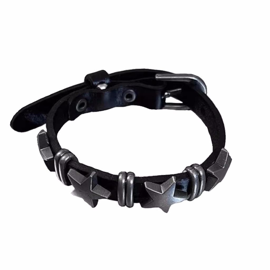 Punk Rock Y2K Dark Star Leather Bracelet Female Tide Sweet Cool Babes Niche Couple Men'S Jewelry Necklace Accessories