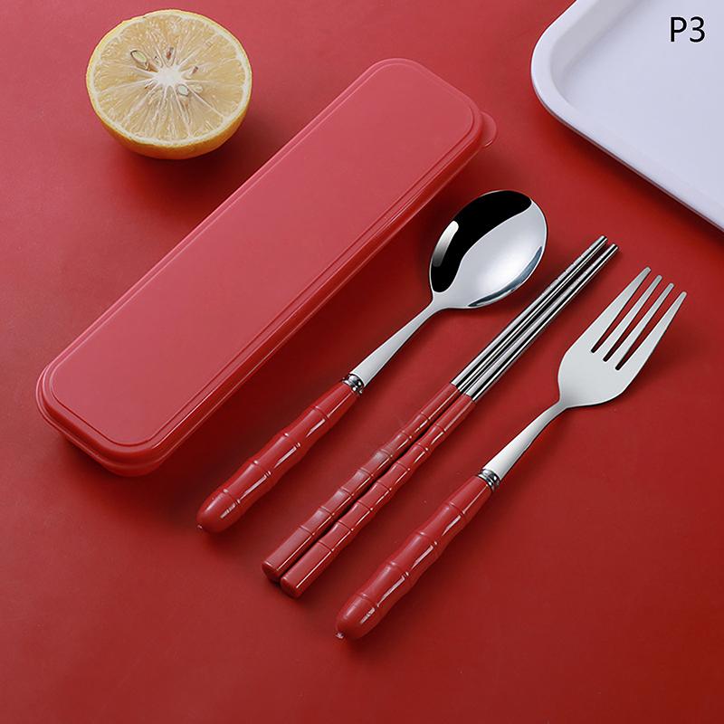 New 3Pcs Chopsticks Spoons Forks Sets Of Stainless Steel Portable Tableware Reusable Travel Picnic Cutlery With Box