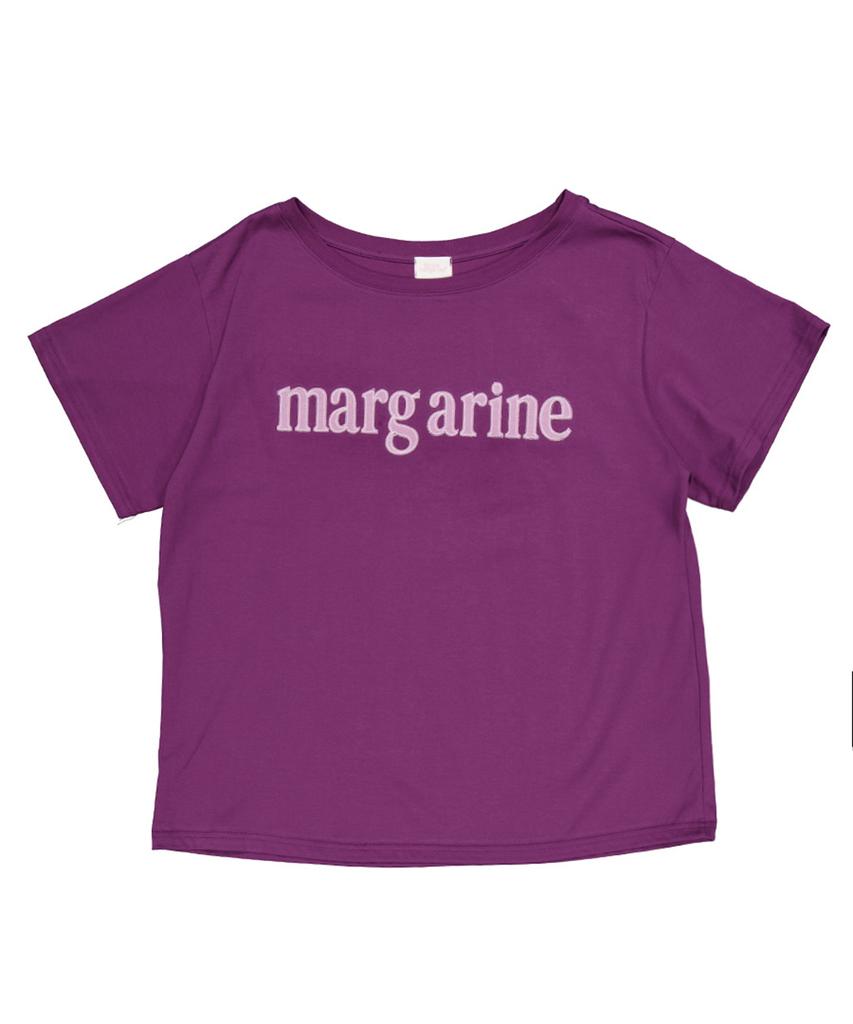 Seuteulaipeumagalin Margarine One-Shoulder Applique Logo Short Sleeve Purple