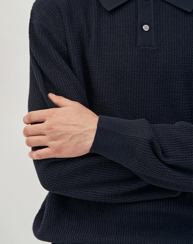 WORK ON BODY OFF Ezon Semi-Overfit Collared Knit [Navy]