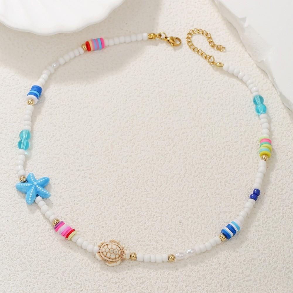 Summer Layering Starfish Adjustable Mixed Color Beads Beaded Choker Handmade Clavicle Chain Beach Jewelry