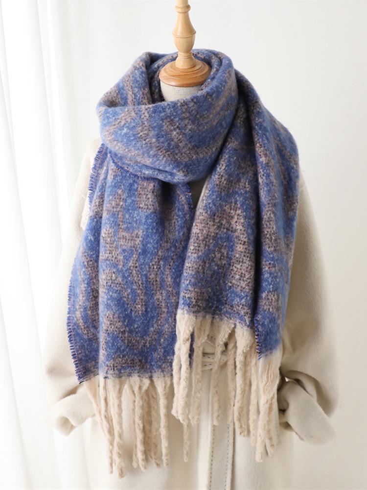 Women Winter Retro Knitted Scarf Headscarf Lady Men Casual Striped Print Tassel Thicken Warm Scarve Mujer Foulard Wrap Shawl New