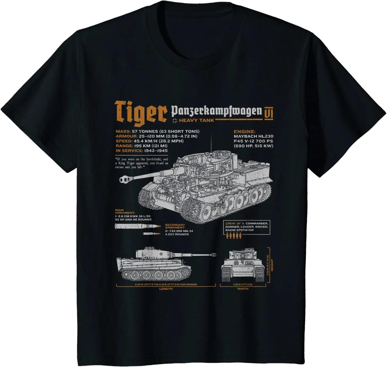 Short Casual 100 Cotton Shirts Tiger Tank Panzer PzKpfw VI 2 Blueprint Unisex TShirt harajuku oversized Unisex clothing S