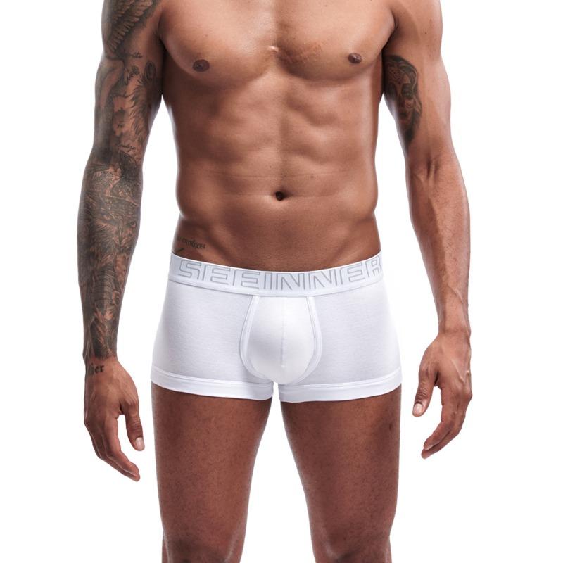 New men s sexy pure cotton solid color boxers, high-quality cotton boxers M белый