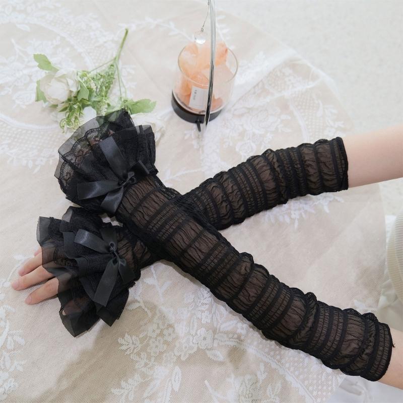 Elegant Bows Arm Sleeves Women Lace Fingerless Gloves Cosplay Costume Accessories for Women and Girls